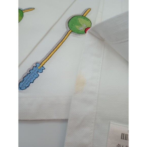 Crate & Barrel Tidbits Lot of 9 Embroidered Cocktail napkins Olive Shrimp Cheese - Picture 7 of 10